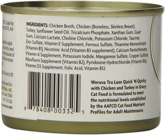 Weruva's TruLuxe Cat Food, Quick 'N Quirky with Chicken & Turkey in Gravy, 6oz Can (Pack of 24), Brown