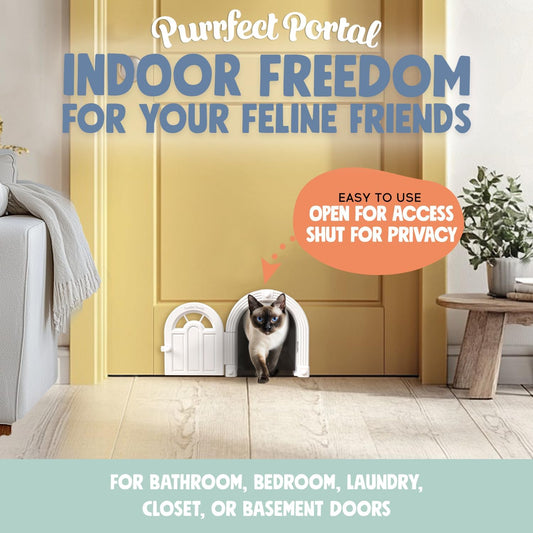 Meow ManorĀ® Cat Door Interior Door - No-Flap, Interior Cat Door for Cats Up to 20 lbs, Easy DIY Setup, Secured Installation in Minutes, No Training Neededā¦