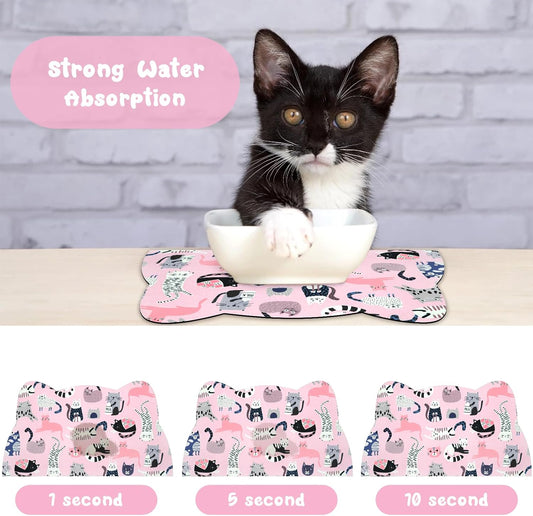 Cat Food Mats for Floor, Dog Water Bowl Mats Pet Feeding Absorbent Placemats for Food and Water Pink 23.6 * 13.7 inch