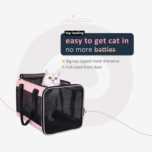 Easy Top Load Large Cat Carrier for Large and Medium Cats, Small Dogs. Easy to get cat in, Carry, Storage, Clean and Escape Proof, Pink