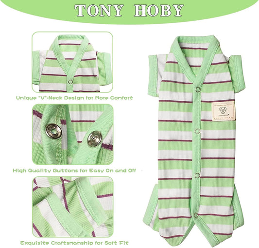 TONY HOBY Dog Pajamas, Male Dog Jumpsuit with Green Stripe, Dogs Clothes for Small Medium Size Dogs (Green&White, Boy, S)