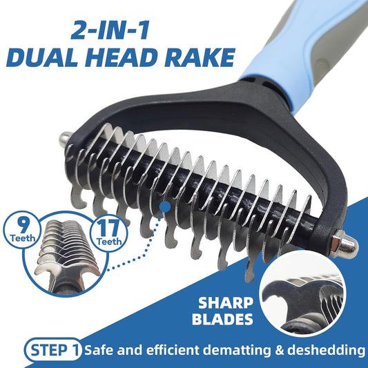 Dog Brush for Shedding,7 PCS Pet Grooming Brush Kit to De-fur & Hair Slicker Deshedding Brushes with Undercoat Rake Comb Bath Brush&Nail Clipper for Grooming Short Long Haired Dogs Cats Blue