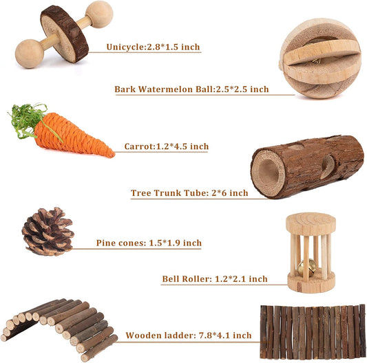 Sofier Hamster Toys Hamster Accessories for Cage Natural Guinea Pig Toys and Chews for Teeth Rat Toys Chinchilla Toys Wood Hideout Bridge Apple Wood Sticks