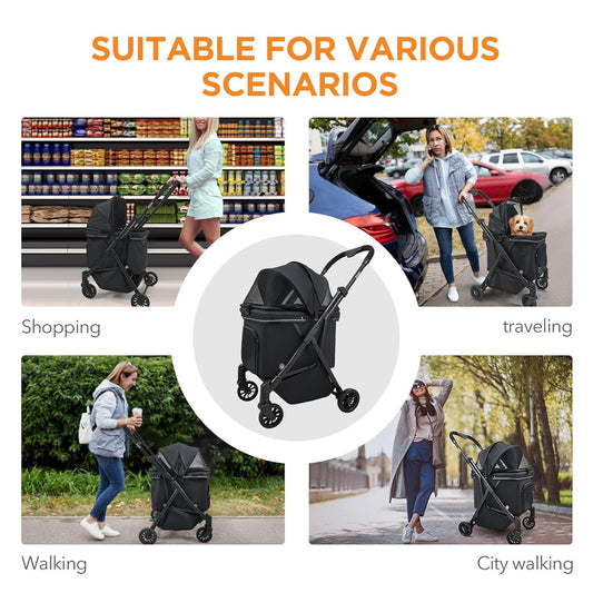 Pet Stroller for Small Dogs β No-Zip Deep Seat, Lightweight Compact Dog Stroller for Small Dogs & Cats with Reflective Trim Storage Basket Soft Waterproof Pad,Foldable Universal Coche para Perro