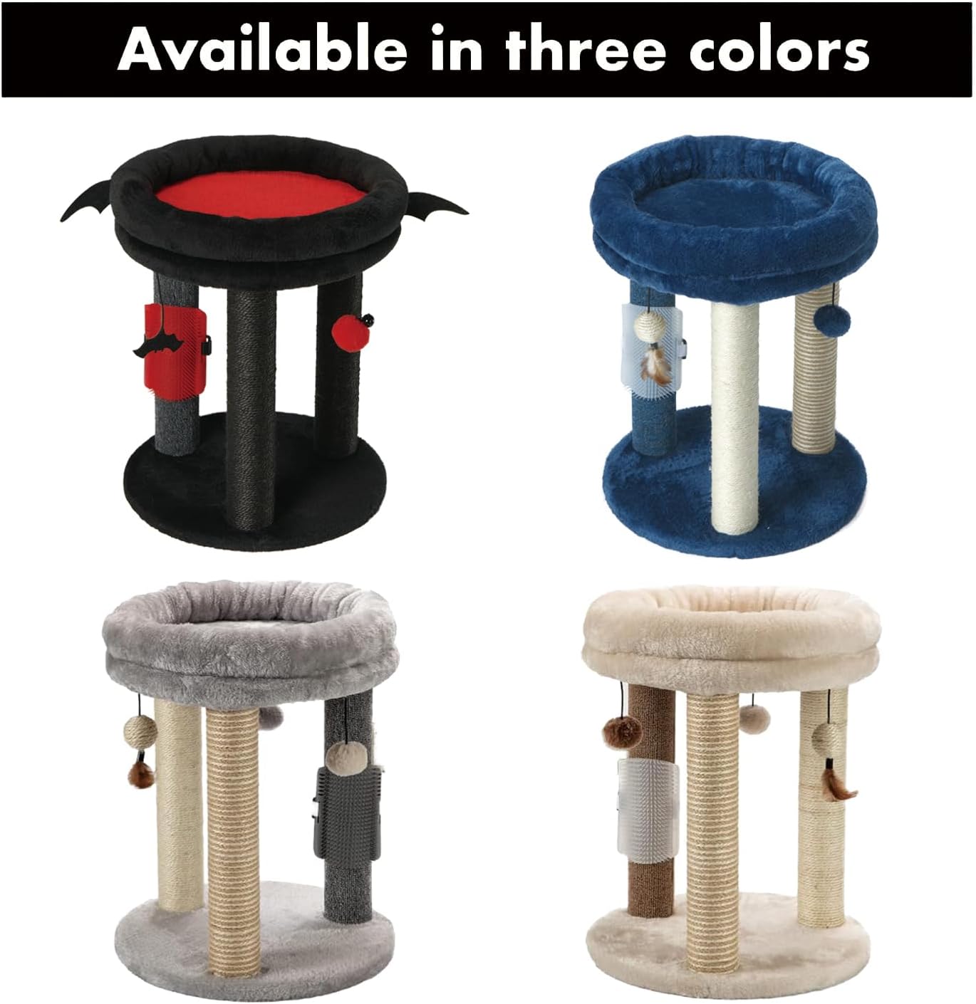 MECOOL 4in1 Small Cat Tree,Scratching Post with Tower Soft Bed, Sisal Carpet Jute Posts with Three Hanging Ball Toys and Massage Brush for Indoor Cats and Kittens