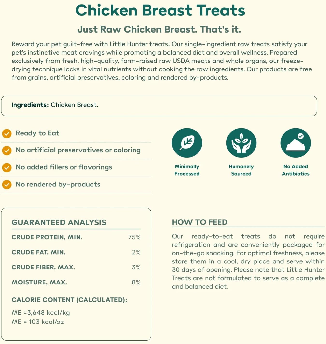 Little Hunter Freeze Dried Dog Treats - Chicken Breast - Raw Single Ingredient Chicken Breast Dog Treats for Snacks, Training, Dog Food Toppers - All Natural, Healthy Dog & Puppy Treats, 2 oz