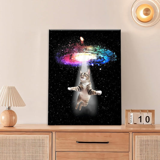 Funny Cat Wall Art Canvas Galaxy Wall Decor Prints Framed Painting Animal Pictures Gifts Artwork for Bathroom Living Dining Kitchen 16"x20"