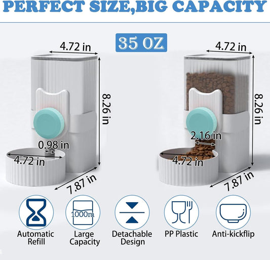 kathson Rabbit Gravity Auto Feeder Set 35oz Hanging Automatic Food Water Dispenser Cage Automatic Feeder Set for Rabbit Chinchilla Guinea Pig Hedgehog Ferret Kitty Puppy (Blue)