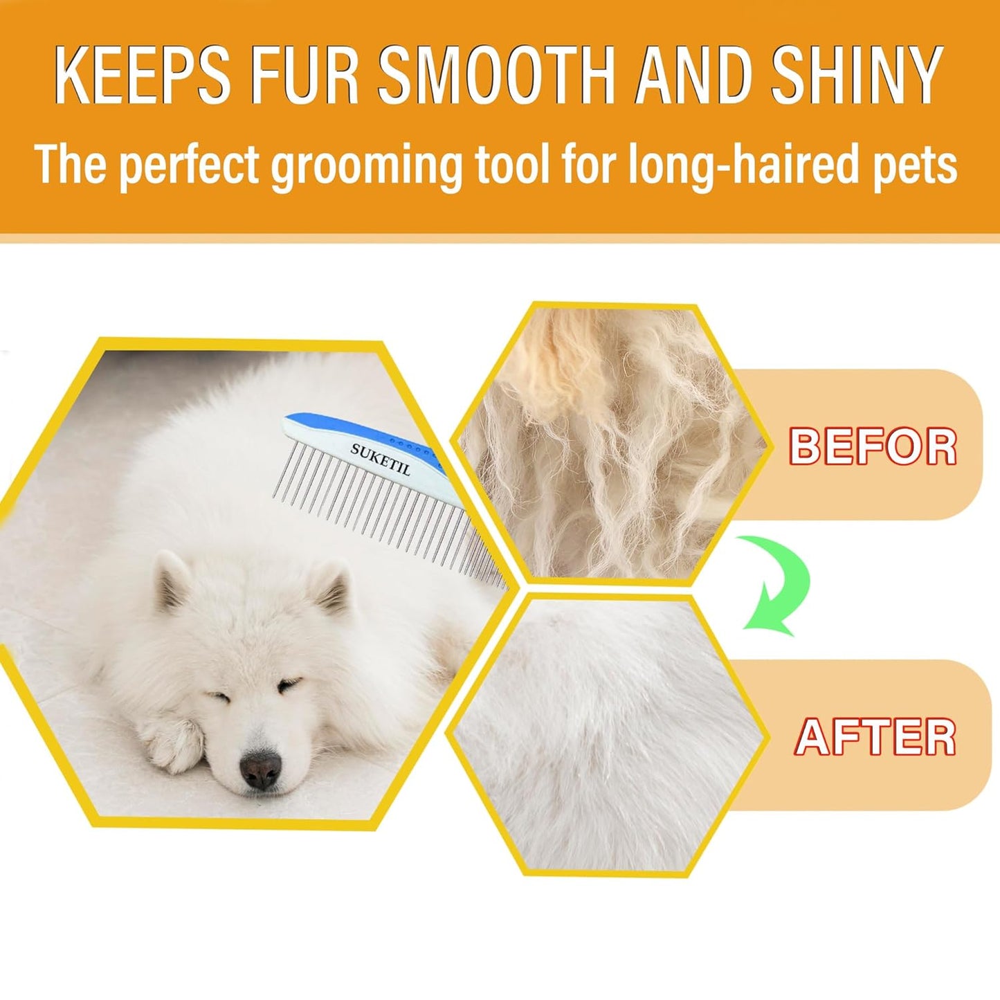 Dog Grooming Comb for Matting, Dog combs for grooming matting, Dematting Comb for Dogs and Cat with Stainless Steel Teeth & Non-Slip Handle (Style 1- Blue)