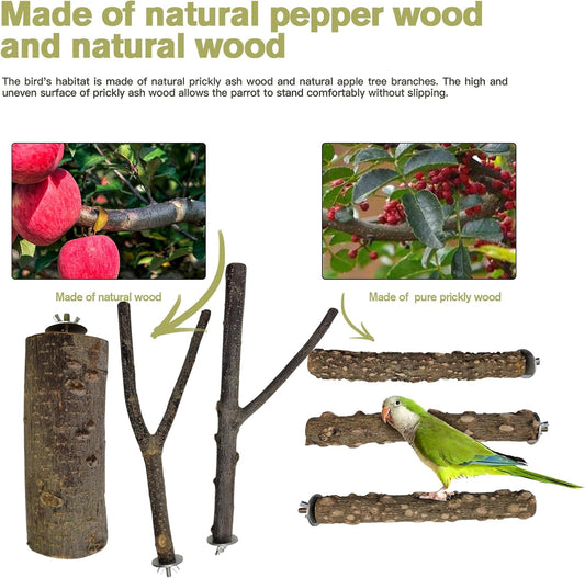 Bird Toys, Natural Parrot Toys for Small Macaws, Budgies, Lovebirds, Finches, Small and Medium Sized Birds Peppercorn Wood Apple Tree Perch Wood Set