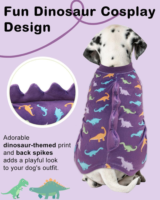 CuteBone Dinosaur Costume Dog Pajamas, Stretchy Spandex Crystal Velvet Sleepwear Coat for Small Dogs, Soft & Warm Pet Outfit Clothes for Cold Weather, Cozy Pullover Design COSP04L