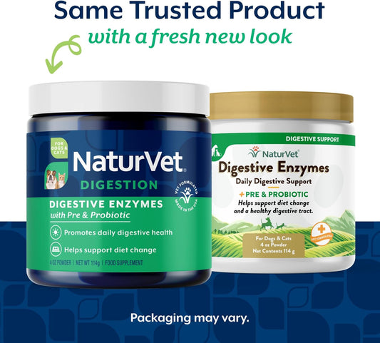 NaturVet β Digestive Enzymes for Dogs - Plus Probiotics & Prebiotics | Helps Support Diet Change & A Healthy Digestive Tract | for Dogs & Cats | 4 oz Powder