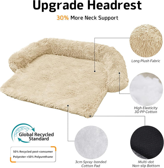 Calming Dog Bed Fluffy Plush Dog Mat for Furniture Protector with Removable Washable Cover for Large Medium Small Dogs and Cats (Medium, Beige)