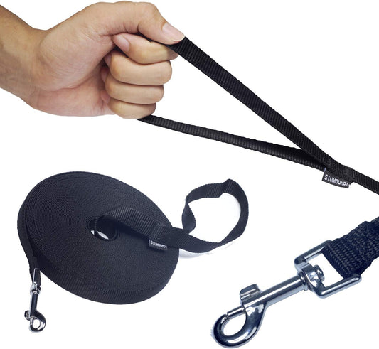 Dog/Puppy Obedience Recall Training Agility Lead - 15ft Long Training Leash,3/4in Wide - Great for Play, Camping, or Backyard (15Feet, Black)