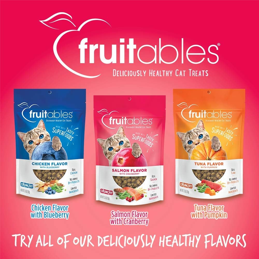 Fruitables Cat Treats Crunchy Salmon & Cranberry Cat Treats Healthy Low Calorie, High Protein Wheat, Corn & Soy Free 30 Ounces