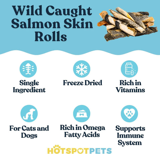 hotspot pets Freeze Dried Salmon Skin Sticks for Cats & Dogs - Reasealable 1lb Big Bag Single Ingredient All Natural Omega 3 Benefits, Salmon Sticks- Perfect for Training, Topper or Snack