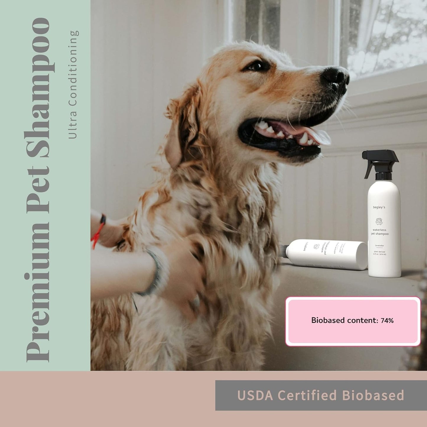 Begley's No Rinse Waterless Pet Shampoo, Bathless Cleaning, Deodorizing, and Odor Removal for a Shiny, Fresh Smelling Coat - Effective for Dogs, Puppies, and Cats - Fresh Lavender Scent