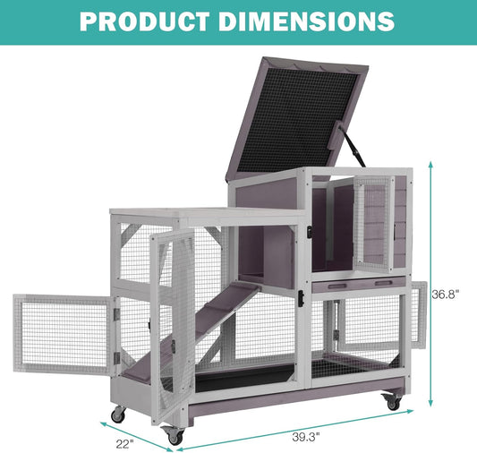 Rabbit Hutch Indoor for 2-4 Rabbits & Guinea Pigs,Bunny Cage with Slide-Out Plastic Trays,Wooden Small Animal Cage for Rabbits, Bunnies, and Guinea Pigs