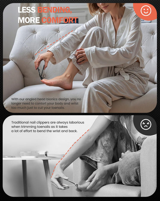 BEZOX Angled Toenail Clippers for Thick Toenails β Long Handle Toe Nail Clippers for Thick Nails for Seniors, Wide Jaw & Heavy-Duty Nail Cutters with Catcher - Black