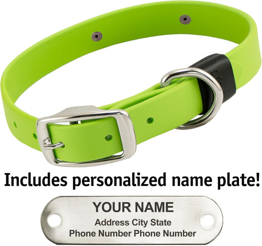 Biothane Custom Dog Collar β Waterproof, Stink-Proof Personalized Collar with Name & Phone Number β Durable, Many Sizes and Colors β Assembled in USA (Green Apple)