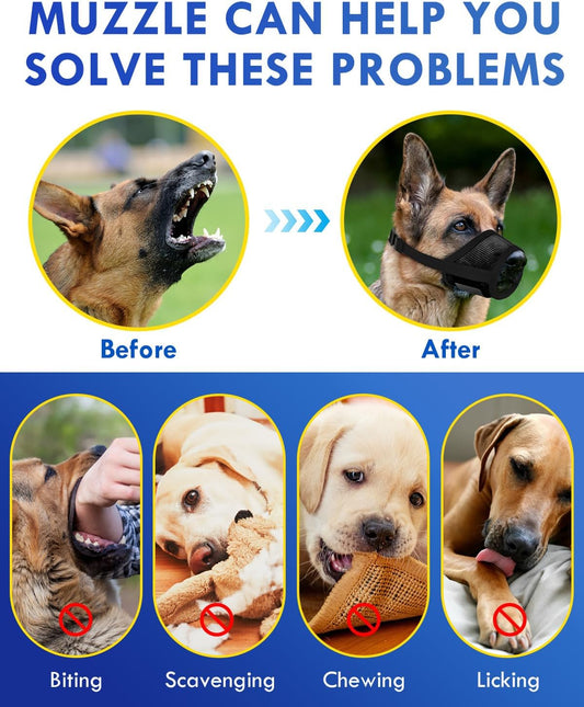 Dog Muzzle, Soft Air Mesh Muzzle for Small Medium Large Dogs Anti Biting Barking Chewing, Breathable Drinkable Adjustable Loop Pets Muzzle for German Shepherd Husky Labrador Retriever (Black,S)