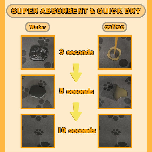 18"Γ30" Dog Food Mat-Absorbent Dog Mat for Food and Water, No Stains Quick Dry Cat Food Bowl Mat with Footprints for Messy Drinkers,Dark Grey