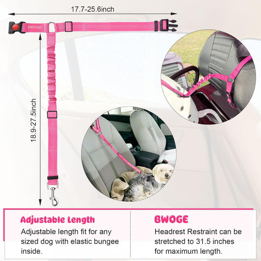 BWOGUE 2 Packs Dog Cat Safety Seat Belt Strap Car Headrest Restraint Adjustable Nylon Fabric Dog Restraints Vehicle Seatbelts Harness