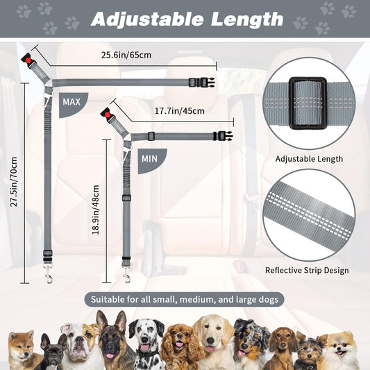 BWOGUE 2 Piece Dog Seat Belt for Car with Elastic Bungee Buffer Safety Seatbelt Car Headrest Restraint Wear Adjustable Metal Buckle Harness in Vehicle Travel for Pet