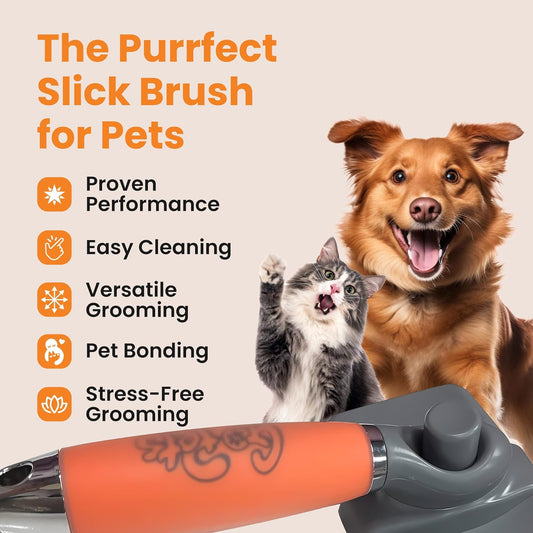 GoPets Self-Cleaning Slicker Brush for Dogs & Cats, Deshedding & Dematting Comb with Retractable Bristles, Undercoat Tool for Long Haired Dogs, Non-Slip Handle, Detangler for Mats & Shedding Fur