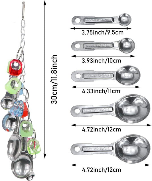 Litewoo Bird Stainless Steel Bell Toys, Safe and Stable Hanging Spoons Pipe Chew Bite Toy(E)