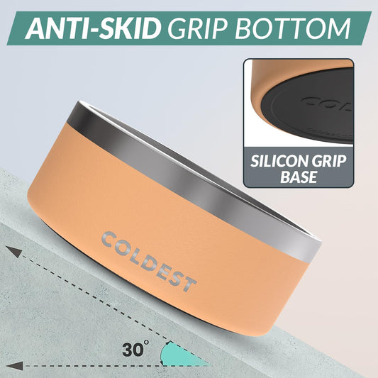 Coldest Dog Bowl - Anti Rust Metal, Non Slip, 3 Layers Insulated Stainless Steel Dog Bowls - Spill Proof & Heavy Duty - Water Bowl for Dogs, Cats & Pets, Dish Washer Safe (100 oz, Sahara Peach)