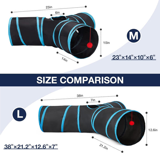 Tempcore 3-Way Collapsible Cat Tube Toys, Indoor Cat Tunnels with Peek Hole Toy Ball, Large Size