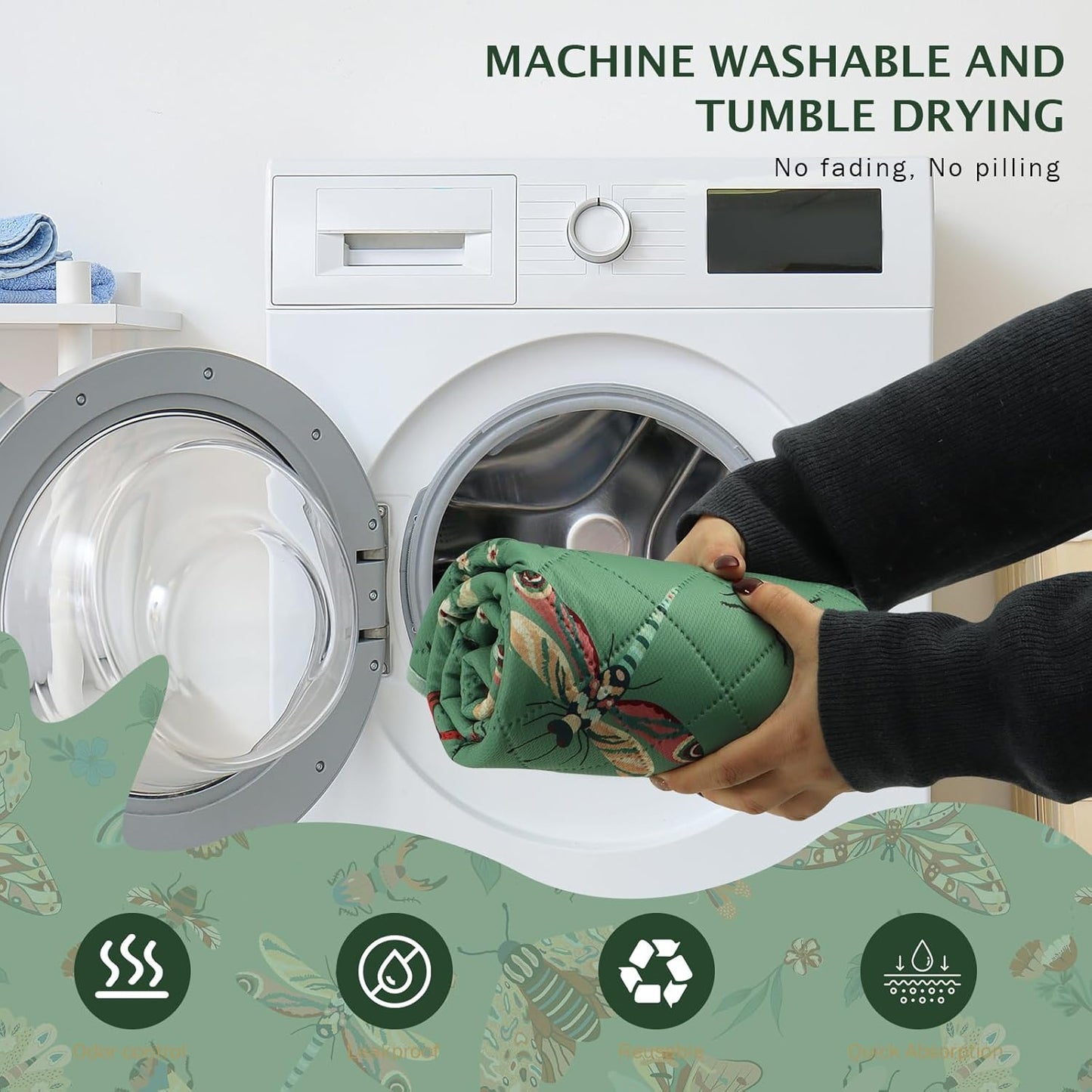 IEUUMLER Washable Pee Pads for Dogs, 2 Pack Insect Pattern Reusable Waterproof Puppy Potty Pads, Non-Slip Absorbent Pet Training Pads for Playpen Crate Bed EU014