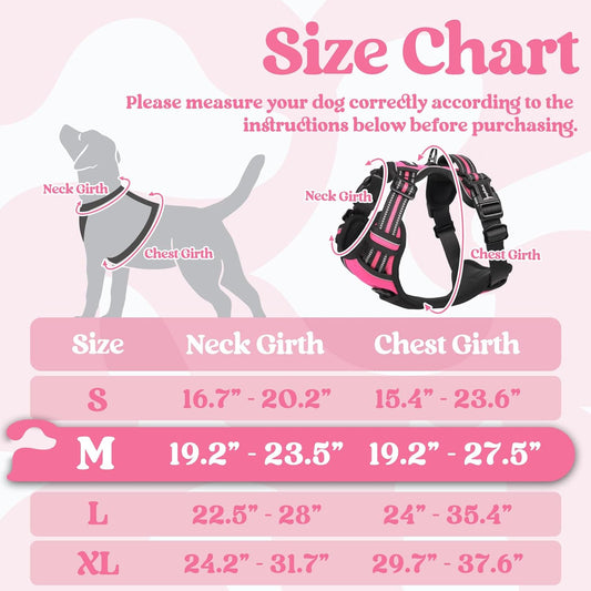 rabbitgoo Dog Harness Medium Sized, No Pull Pet Harness with 3 Buckles, Adjustable Soft Padded Vest with Control Handle, Walking Reflective Pet Vest for Medium Dogs, Rose Pink, M