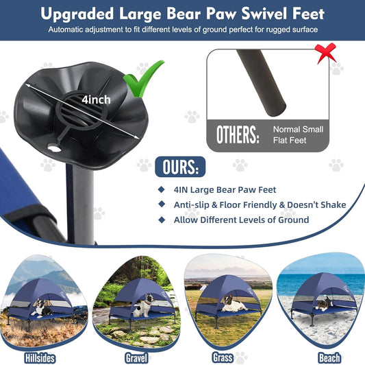 Upgraded Elevated Dog Bed with Canopy, Portable Raised Outdoor Dog Bed with Stable Anti-Slip Feet, Wider Shade Pet Bed Cot, Raised Dog Beds for Large Dogs Camping, Indoor & Outdoor Use