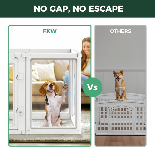 FXW AuraSpace Acrylic Indoor Unleashed Dog Playpen for Medium Dogs, 35 Inch, 16 Panels, White