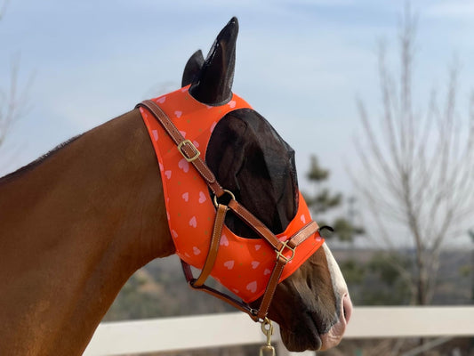 Horse Fly Mask Super Comfort Horse Elasticity Fly Mask with Ears We Only Make Products That Horses Like⦠(Orange, M)
