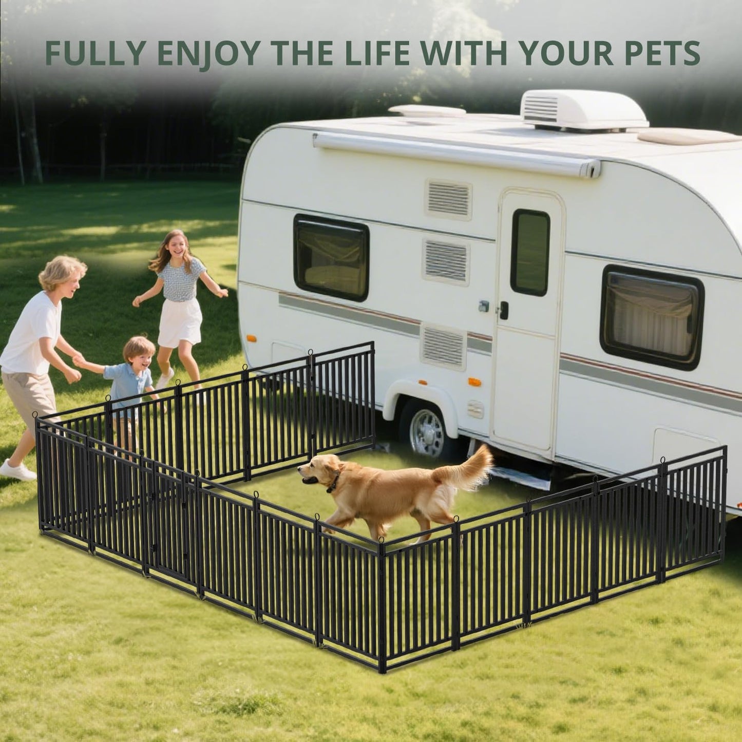 Dog Fence Outdoor Indoor, 40" Inch Height 16 Panels Dog Playpen for Large/Medium/Small Dogs Metal Dog Pen for Yard Camping and RV | Black-Silver