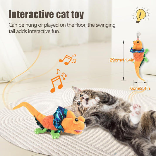 Migipaws Cat Toys, Touch Activated Flapping Chirping Lizard Kitten Toy with Catnip for Indoor Cats Kicker, Rechargeable (Orange)