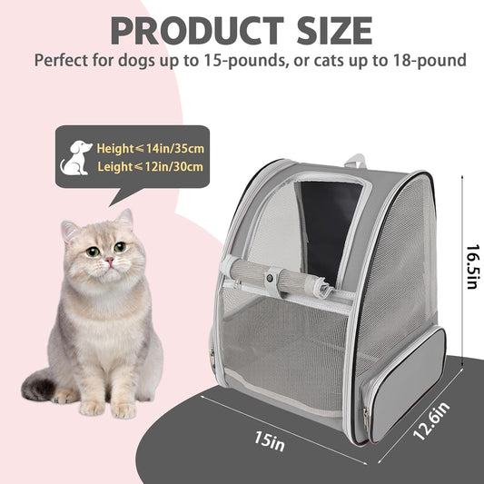 Cat Backpack Carrier,Pet Carrier Airline Approved for Small Dog Cat Puppy Kitten Bunny,Ventilated Mesh Design Animal Backpack for Hiking Camping Travel Bag (Light Grey)