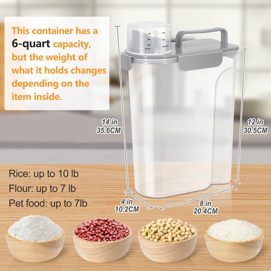 Dog Cat Food Storage Container, 5-7 Lbs Airtight Pet Food Storage Container with Easy-Pouring Spout and Portable Handle, Bird Seed Dispenser, Kitchen Organizer for Rice Cereal Flour -Light Grey