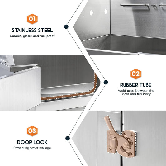 Albott 34 Inch Stainless Steel Dog Washing Station with Non-Slip Steps, Sprayer, Faucet, Tow Rope β Professional Pet Bathtub for Small Dogs, Great for Home, Garage, Salon (Left Door)