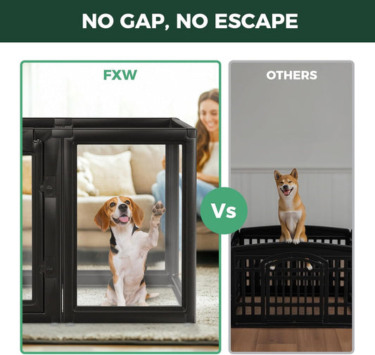 FXW AuraSpace Acrylic Indoor Unleashed Dog Playpen for Medium Dogs, 35 Inch, 16 Panels, Black