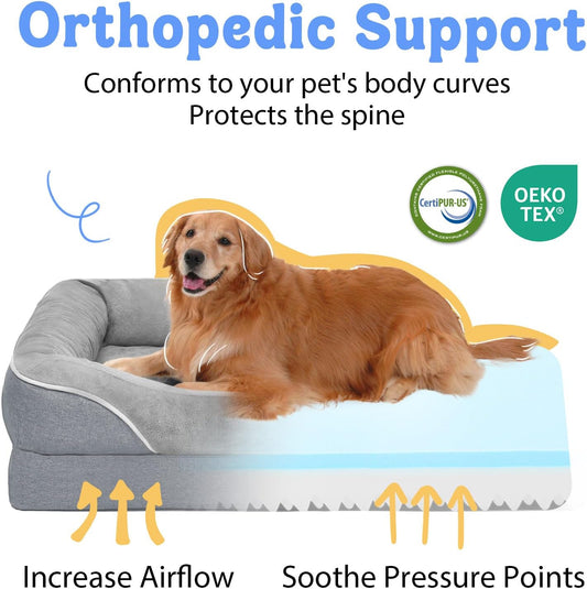 Washable Orthopedic Large Dog Bed - Removable Waterproof Cover with Bolster Extra Large Dog Bed Foam Support XL Large Big Pet Dogs Beds