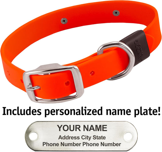 Biothane Custom Dog Collar β Waterproof, Stink-Proof Personalized Collar with Name & Phone Number β Durable, Many Sizes and Colors β Assembled in USA (Hunter Orange)