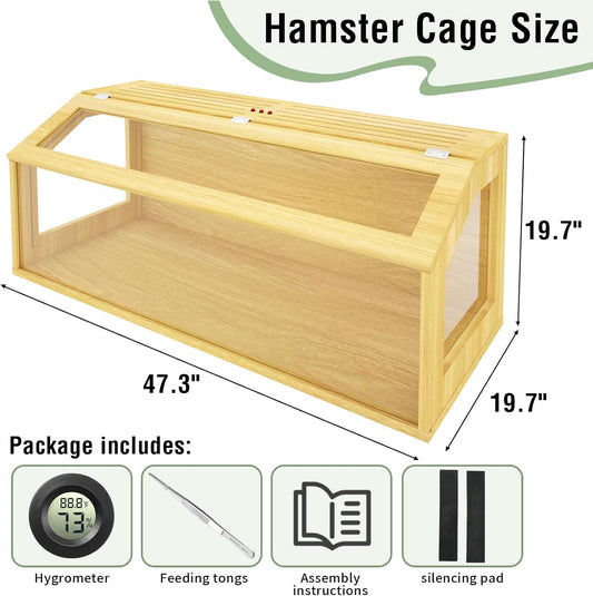 48" Large Hamster Cage, Chewproof Gerbil Cages and Habitats, Openable Top Roof Window with Silencing Pad, Wooden Guinea Pig Cage for Small Animals, Dwarf and Syrian Hamster, 40 x 20 x 20 Inches