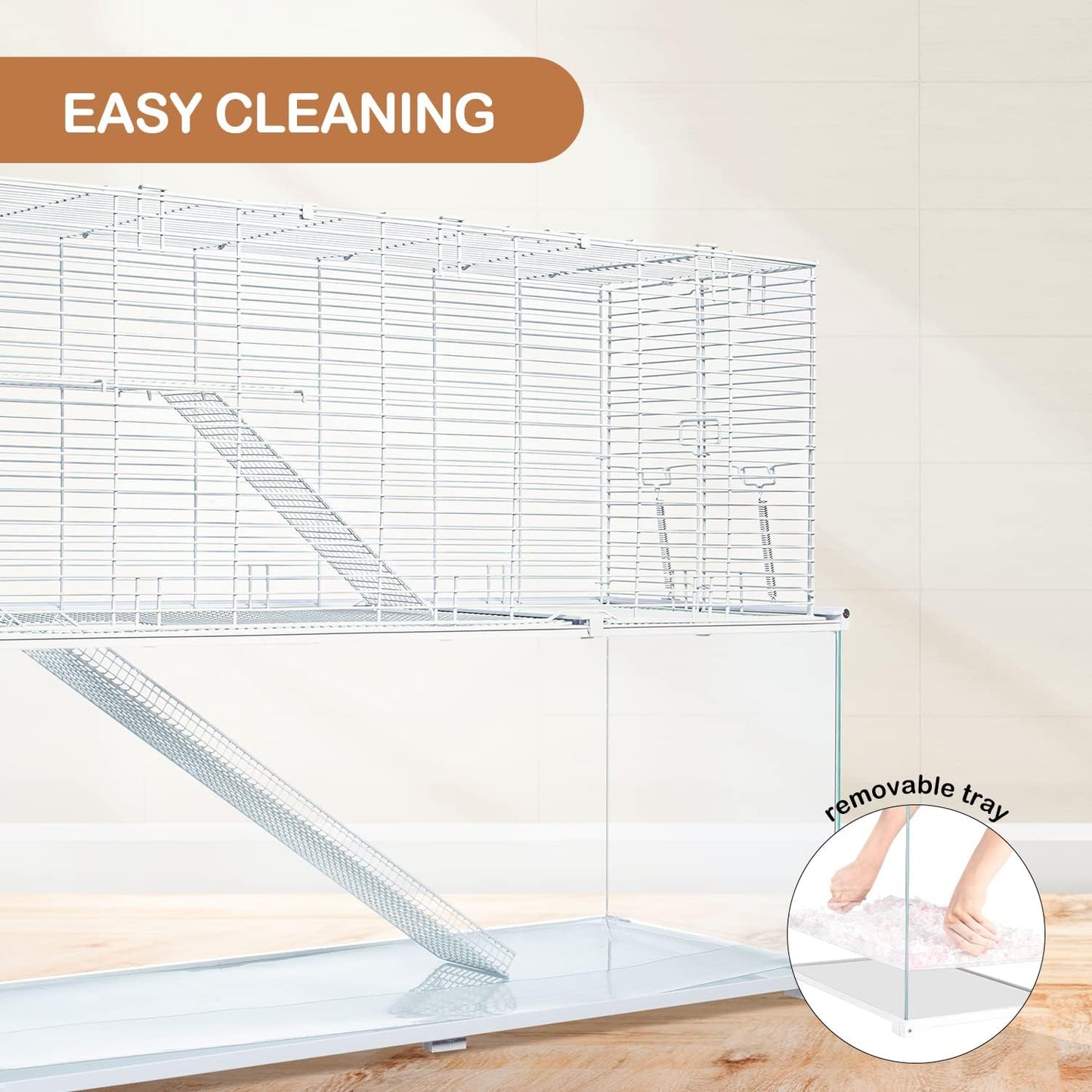 OIIBO 3 Tiers Large Hamster Cages, Glass Hamster Cage Habitat with Openable Wire Topper, Gerbil Cage with Two Ladders Ramps and Removeable Waterproof PVC Tray, Easy to Clean