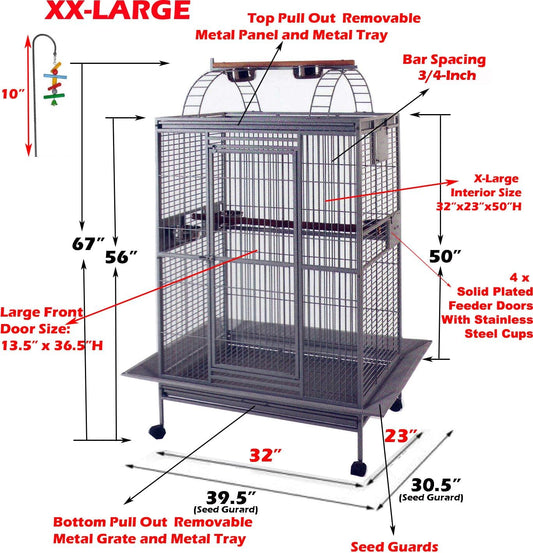 XX-Large 32" x 23" x 66"H Double Walk Ladders Open Play Top Wrought Iron Bird Parrot Parttot Finch Macaw Cockatoo Cage, Include Seed Guard and Toy Hook