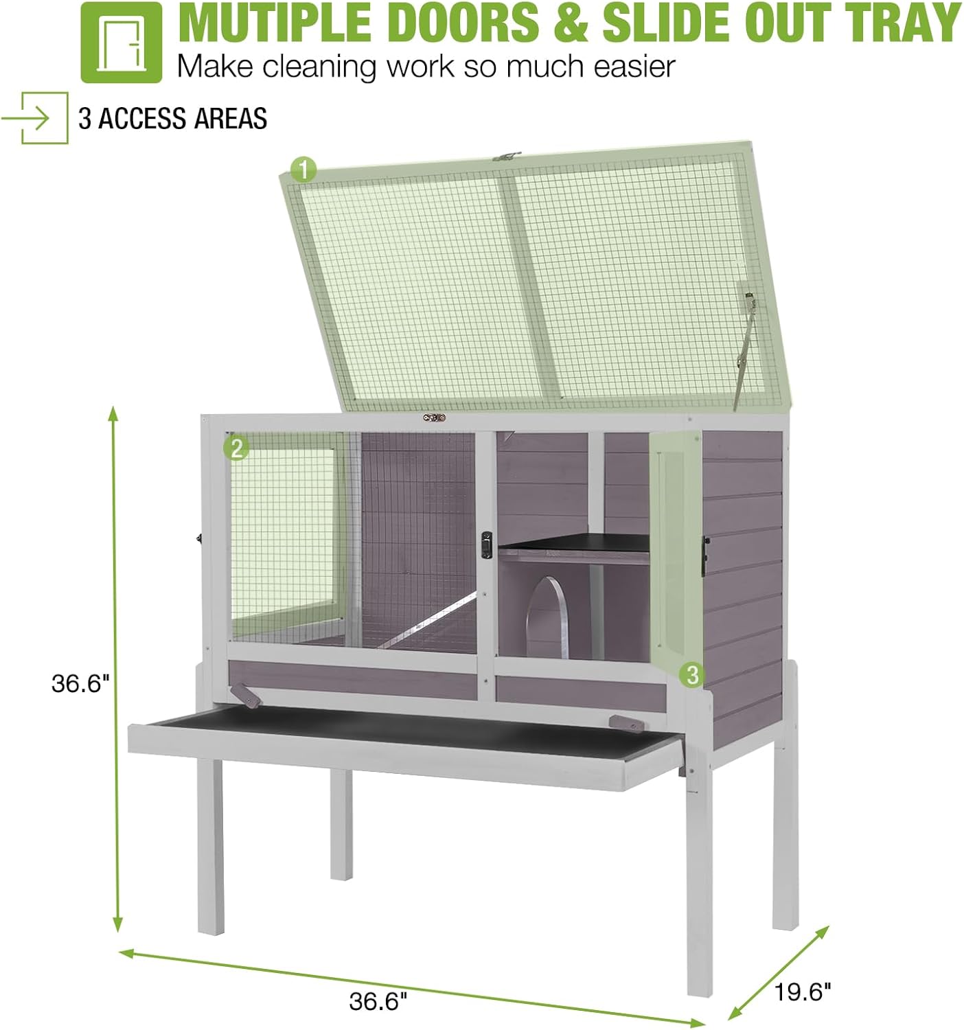 GUTINNEEN Rabbit Hutch Indoor Guinea Pig Cage Bunny House 36.6" Upgraded with Anti Chewing Edges, Cool Zinc Sheet, Leakproof PVC Layer, Wire Floor, Detachable Legs (Grey)