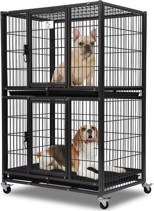 Homey Pet Four Packs 31 Inch Stackable Heavy Duty Dog Crate Cage Kennel with Four Lockable Wheels, Removable Tray, Escape Proof Wire Drop Dog Crates for Small Dogs (Two Tiers)